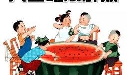 祖孙吃瓜温馨场景,瓜香四溢的温馨时光